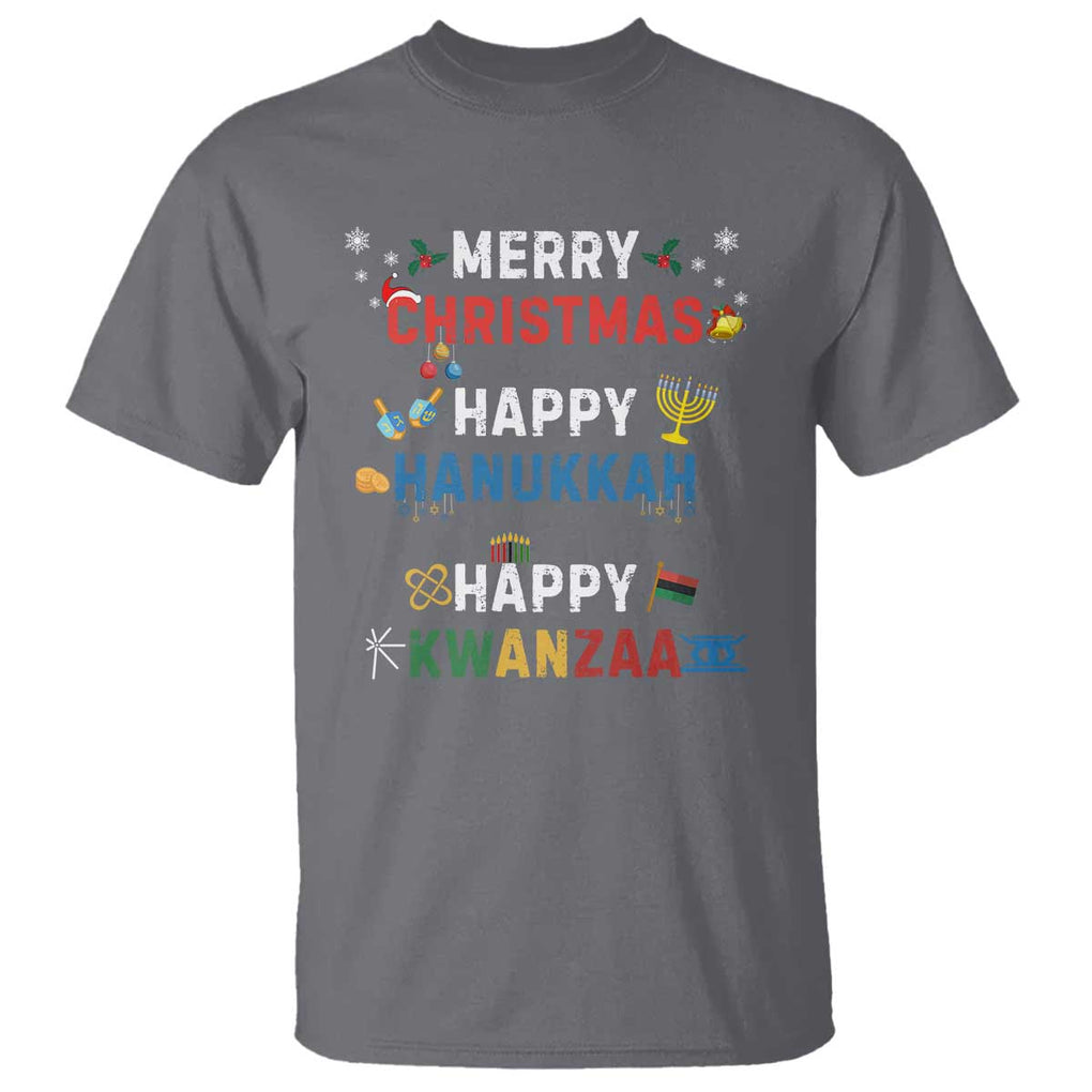 Funny Merry Christmas Happy Hanukkah Happy Kwanzaa Holiday T Shirt TS11 Charcoal Print Your Wear