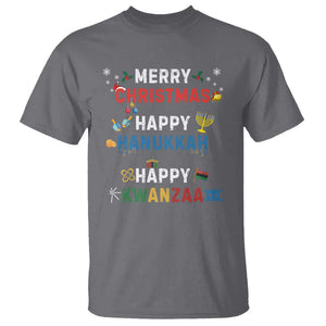 Funny Merry Christmas Happy Hanukkah Happy Kwanzaa Holiday T Shirt TS11 Charcoal Print Your Wear