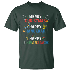Funny Merry Christmas Happy Hanukkah Happy Kwanzaa Holiday T Shirt TS11 Dark Forest Green Print Your Wear
