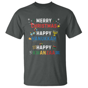 Funny Merry Christmas Happy Hanukkah Happy Kwanzaa Holiday T Shirt TS11 Dark Heather Print Your Wear