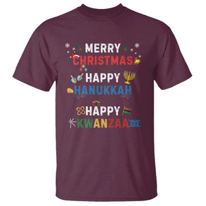 Funny Merry Christmas Happy Hanukkah Happy Kwanzaa Holiday T Shirt TS11 Maroon Print Your Wear