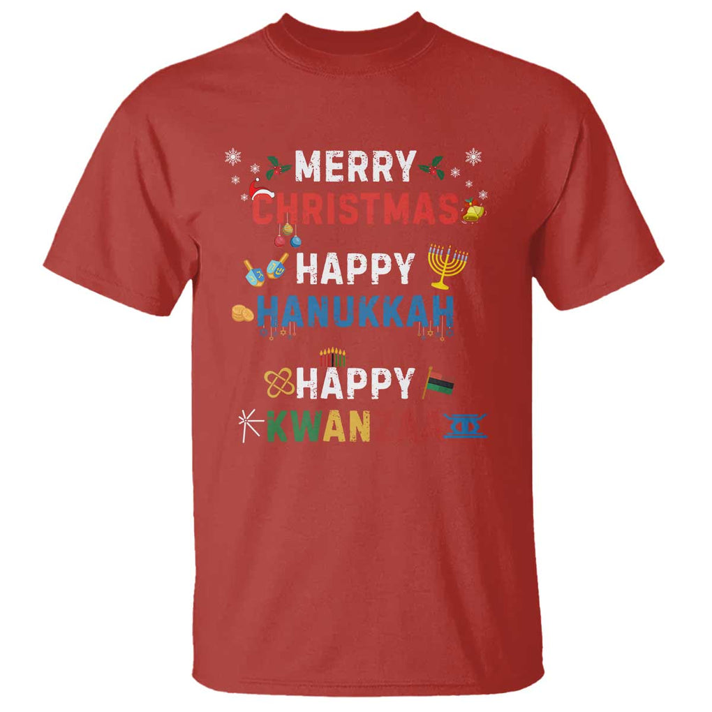 Funny Merry Christmas Happy Hanukkah Happy Kwanzaa Holiday T Shirt TS11 Red Print Your Wear