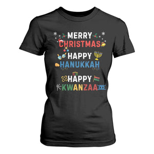 Funny Merry Christmas Happy Hanukkah Happy Kwanzaa Holiday T Shirt For Women TS11 Black Print Your Wear
