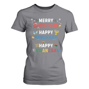 Funny Merry Christmas Happy Hanukkah Happy Kwanzaa Holiday T Shirt For Women TS11 Charcoal Print Your Wear