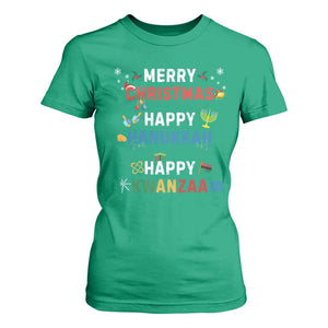 Funny Merry Christmas Happy Hanukkah Happy Kwanzaa Holiday T Shirt For Women TS11 Irish Green Print Your Wear