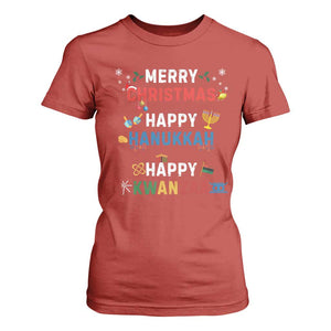 Funny Merry Christmas Happy Hanukkah Happy Kwanzaa Holiday T Shirt For Women TS11 Red Print Your Wear