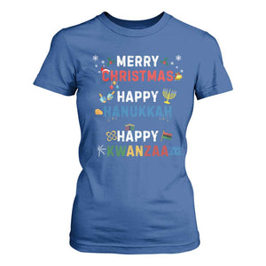 Funny Merry Christmas Happy Hanukkah Happy Kwanzaa Holiday T Shirt For Women TS11 Royal Blue Print Your Wear