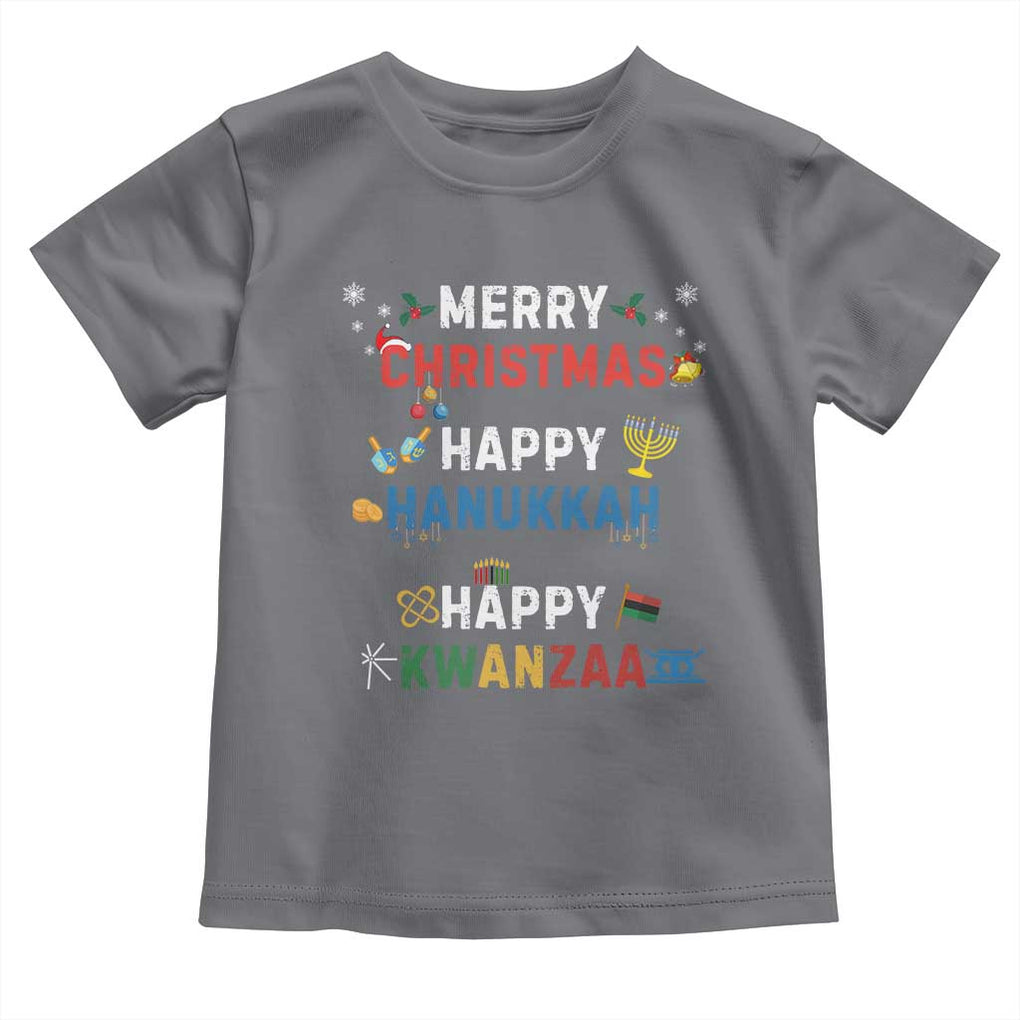 Funny Merry Christmas Happy Hanukkah Happy Kwanzaa Holiday Toddler T Shirt TS11 Charcoal Print Your Wear