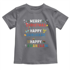 Funny Merry Christmas Happy Hanukkah Happy Kwanzaa Holiday Toddler T Shirt TS11 Charcoal Print Your Wear