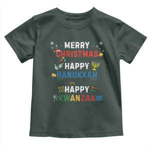 Funny Merry Christmas Happy Hanukkah Happy Kwanzaa Holiday Toddler T Shirt TS11 Dark Forest Green Print Your Wear