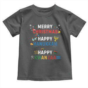 Funny Merry Christmas Happy Hanukkah Happy Kwanzaa Holiday Toddler T Shirt TS11 Dark Heather Print Your Wear