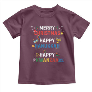 Funny Merry Christmas Happy Hanukkah Happy Kwanzaa Holiday Toddler T Shirt TS11 Maroon Print Your Wear