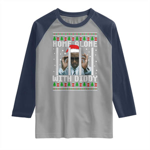 Funny Dirty Santa Diddy Christmas Raglan Shirt Home Alone With Diddy TS11 Sport Gray Navy Print Your Wear