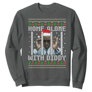 Funny Dirty Santa Diddy Christmas Sweatshirt Home Alone With Diddy TS11 Dark Heather Print Your Wear