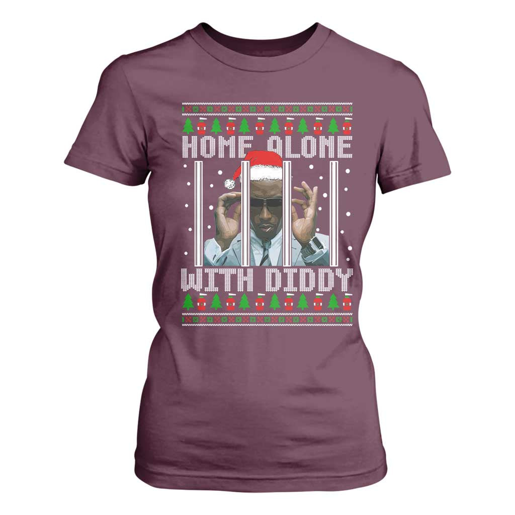 Funny Dirty Santa Diddy Christmas T Shirt For Women Home Alone With Diddy TS11 Maroon Print Your Wear