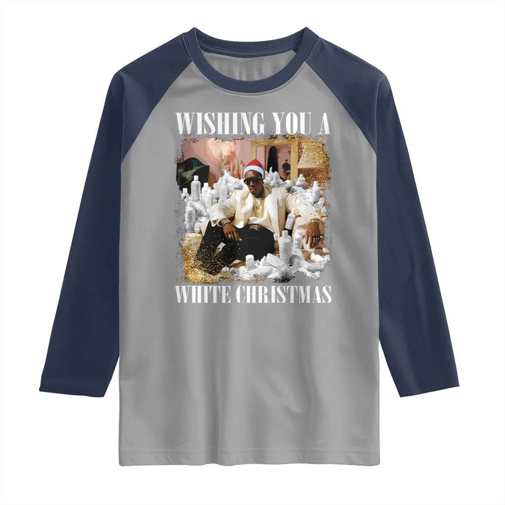 Funny Dirty Santa Diddy Christmas Raglan Shirt Wishing You A White Christmas Santa Hat TS11 Sport Gray Navy Print Your Wear