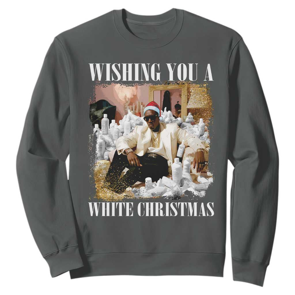Funny Dirty Santa Diddy Christmas Sweatshirt Wishing You A White Christmas Santa Hat TS11 Dark Heather Print Your Wear