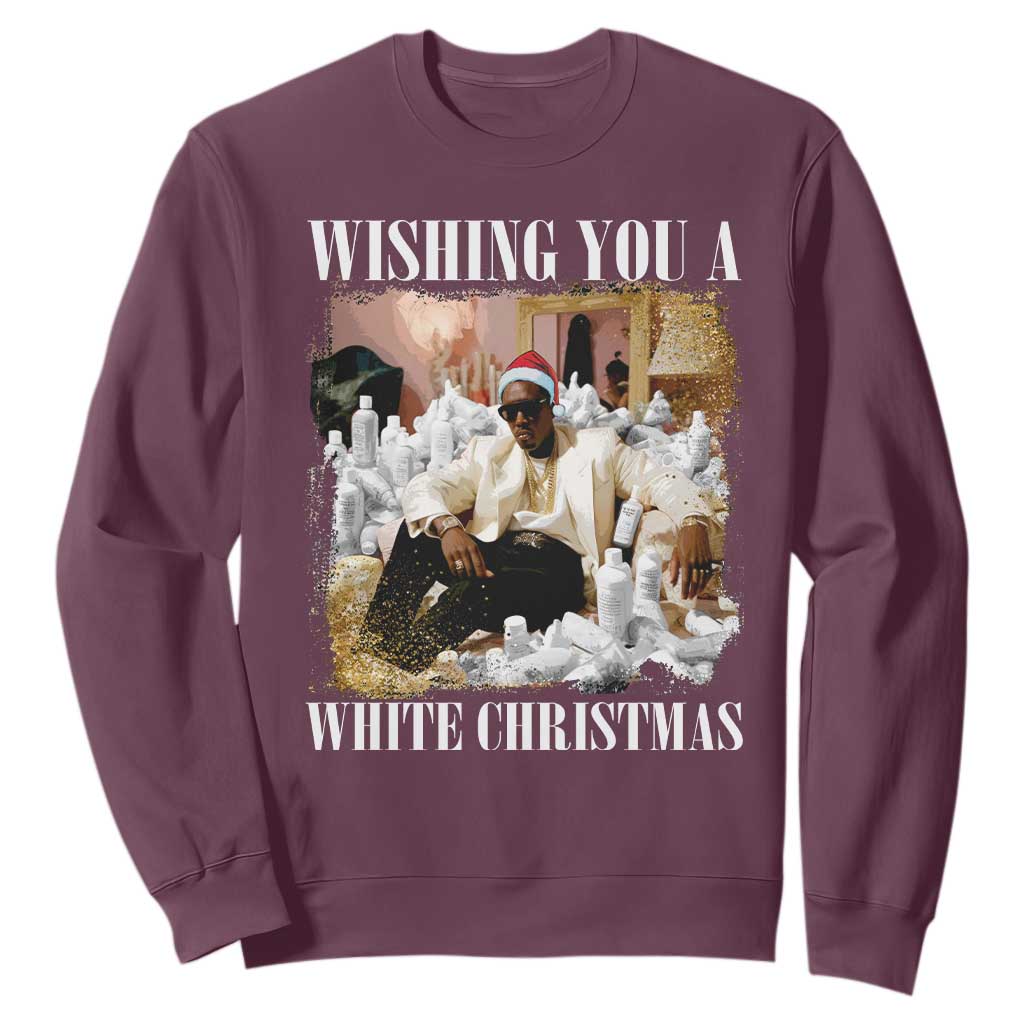 Funny Dirty Santa Diddy Christmas Sweatshirt Wishing You A White Christmas Santa Hat TS11 Maroon Print Your Wear