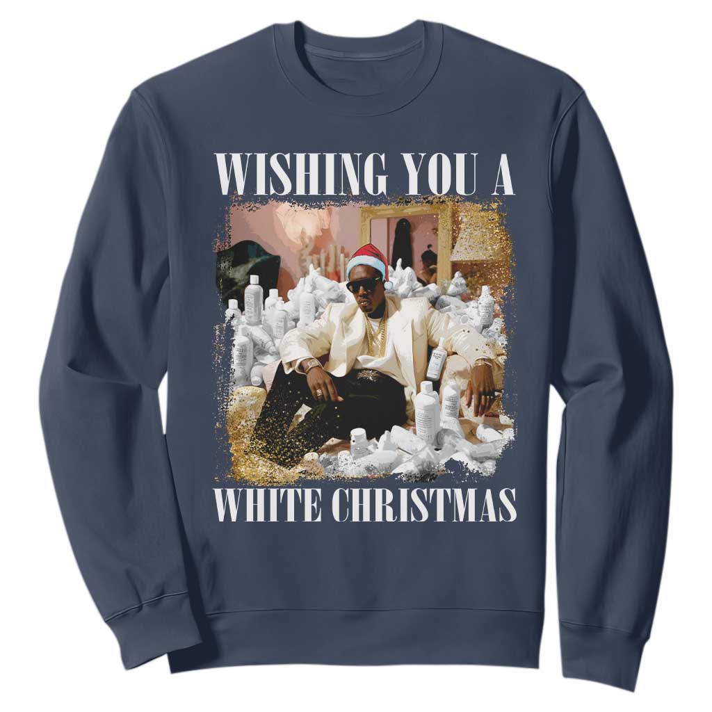 Funny Dirty Santa Diddy Christmas Sweatshirt Wishing You A White Christmas Santa Hat TS11 Navy Print Your Wear