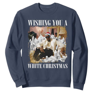 Funny Dirty Santa Diddy Christmas Sweatshirt Wishing You A White Christmas Santa Hat TS11 Navy Print Your Wear