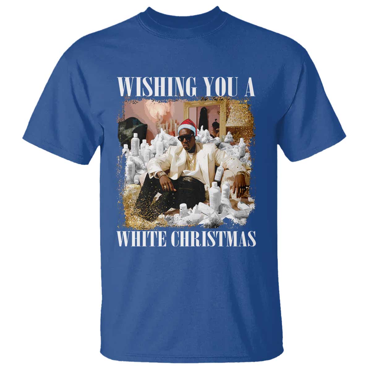 Funny Dirty Santa Diddy Christmas T Shirt Wishing You A White Christmas Santa Hat TS11 Royal Blue Print Your Wear
