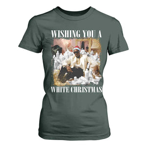 Funny Dirty Santa Diddy Christmas T Shirt For Women Wishing You A White Christmas Santa Hat TS11 Dark Forest Green Print Your Wear