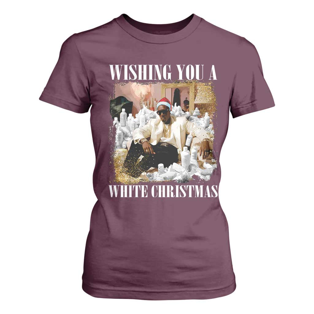 Funny Dirty Santa Diddy Christmas T Shirt For Women Wishing You A White Christmas Santa Hat TS11 Maroon Print Your Wear