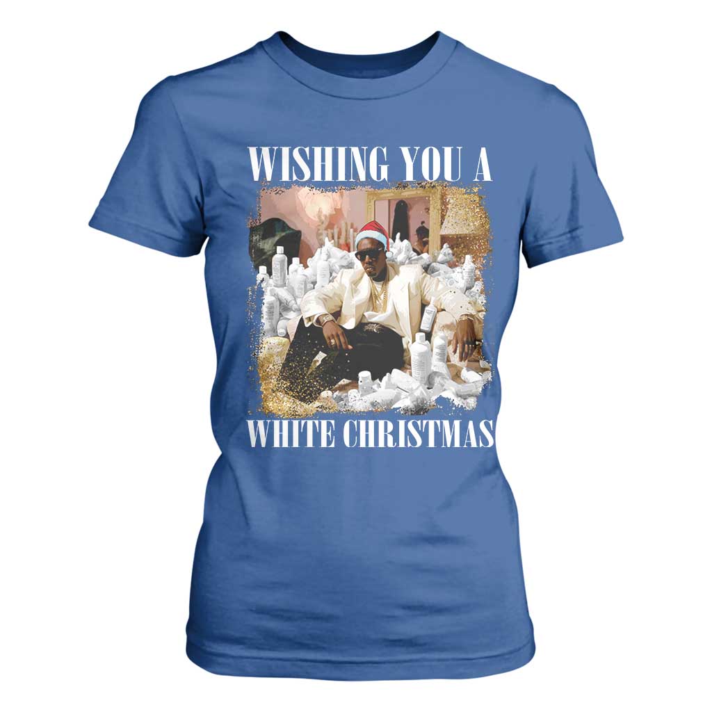 Funny Dirty Santa Diddy Christmas T Shirt For Women Wishing You A White Christmas Santa Hat TS11 Royal Blue Print Your Wear