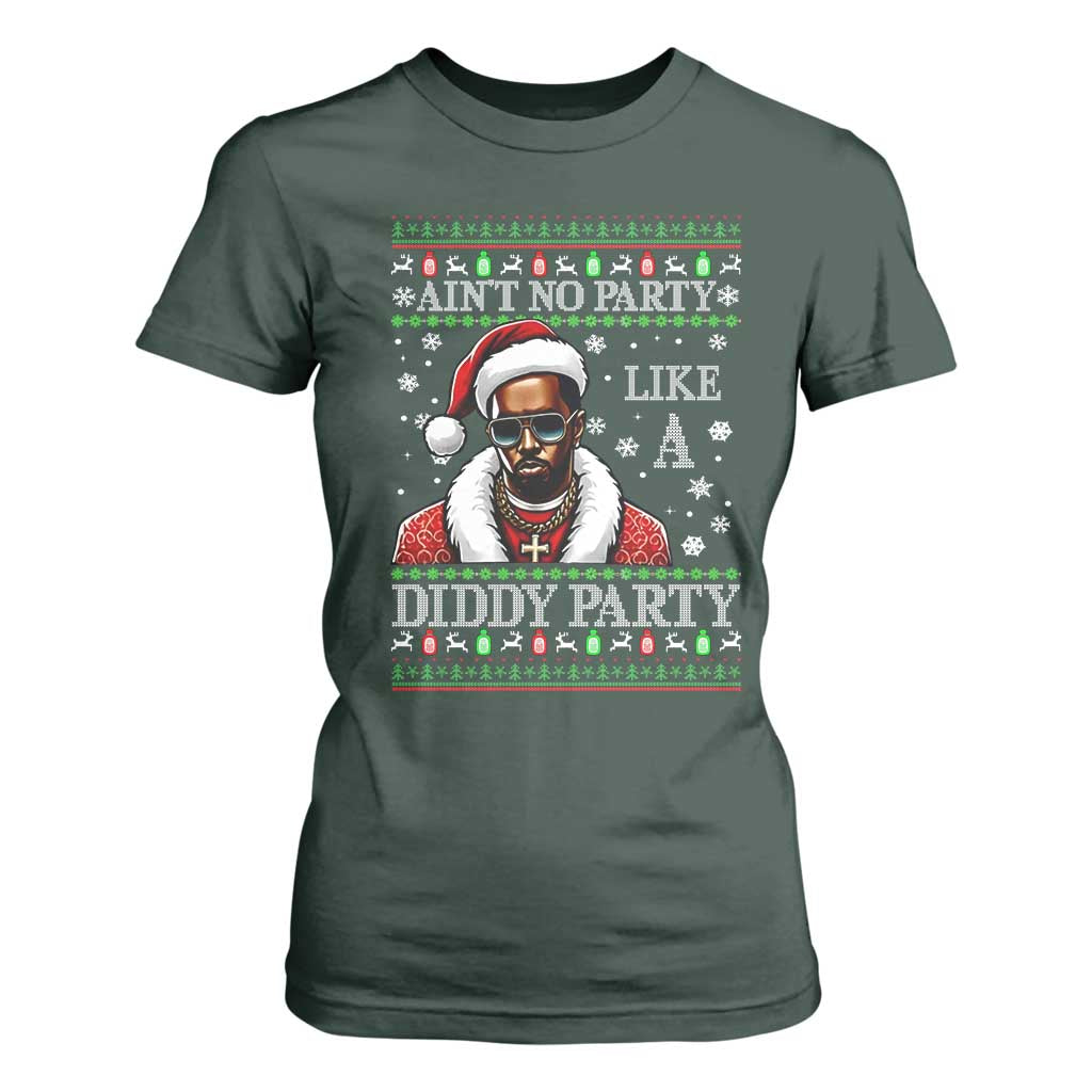 Funny Dirty Santa Diddy Christmas T Shirt For Women Ain't No Party Like A Diddy Party TS11 Dark Forest Green Print Your Wear