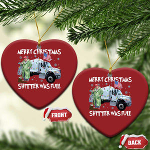 Funny Trump Xmas Christmas Ornament Merry Xmas Shitter Was Full Garbage Truck TS11 Heart Red Print Your Wear