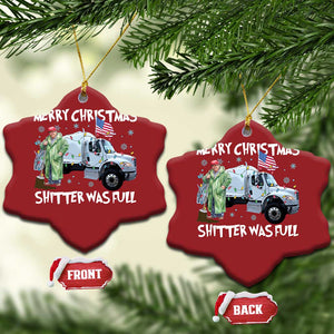 Funny Trump Xmas Christmas Ornament Merry Xmas Shitter Was Full Garbage Truck TS11 Snow Flake Red Print Your Wear