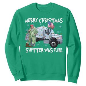 Funny Trump Christmas Sweatshirt Merry Christmas Shitter Was Full Garbage Truck TS11 Irish Green Print Your Wear