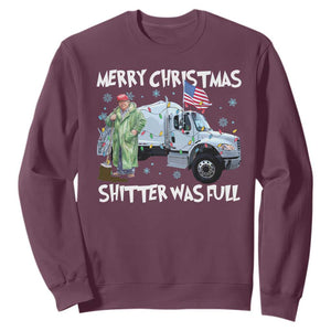 Funny Trump Christmas Sweatshirt Merry Christmas Shitter Was Full Garbage Truck TS11 Maroon Print Your Wear