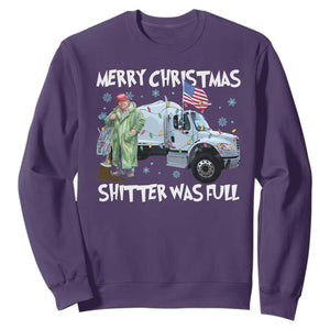 Funny Trump Christmas Sweatshirt Merry Christmas Shitter Was Full Garbage Truck TS11 Purple Print Your Wear