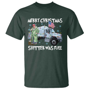 Funny Trump Christmas T Shirt Merry Christmas Shitter Was Full Garbage Truck TS11 Dark Forest Green Print Your Wear