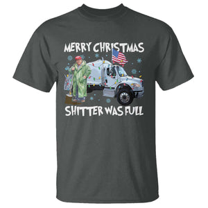 Funny Trump Christmas T Shirt Merry Christmas Shitter Was Full Garbage Truck TS11 Dark Heather Print Your Wear