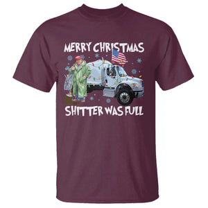 Funny Trump Christmas T Shirt Merry Christmas Shitter Was Full Garbage Truck TS11 Maroon Print Your Wear
