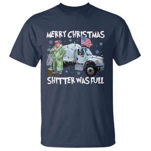 Funny Trump Christmas T Shirt Merry Christmas Shitter Was Full Garbage Truck TS11 Navy Print Your Wear