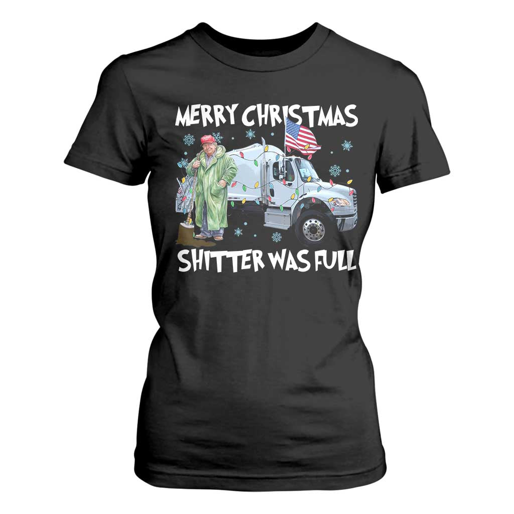 Funny Trump Christmas T Shirt For Women Merry Christmas Shitter Was Full Garbage Truck TS11 Black Print Your Wear