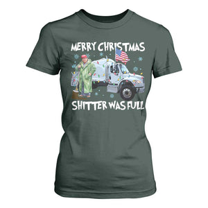 Funny Trump Christmas T Shirt For Women Merry Christmas Shitter Was Full Garbage Truck TS11 Dark Forest Green Print Your Wear