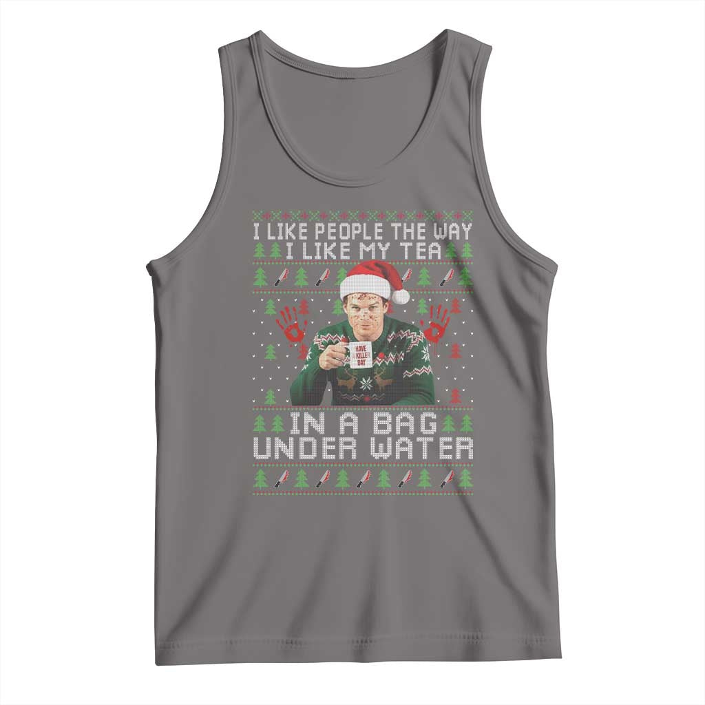 Funny Christmas Crime Drama Tank Top I Like People The Way I Like My Tea In A Bag Under Water TS11 Deep Heather Print Your Wear