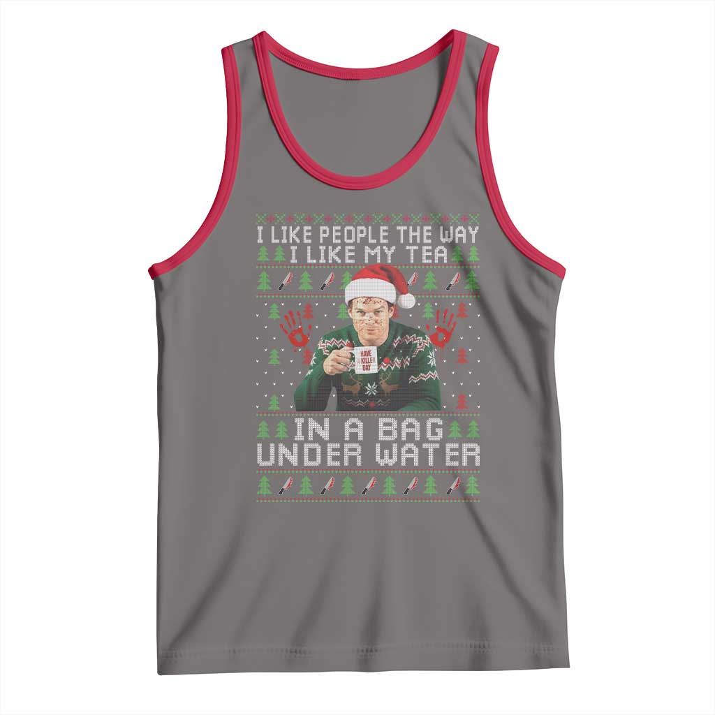 Funny Christmas Crime Drama Tank Top I Like People The Way I Like My Tea In A Bag Under Water TS11 Deep Heather Red Print Your Wear