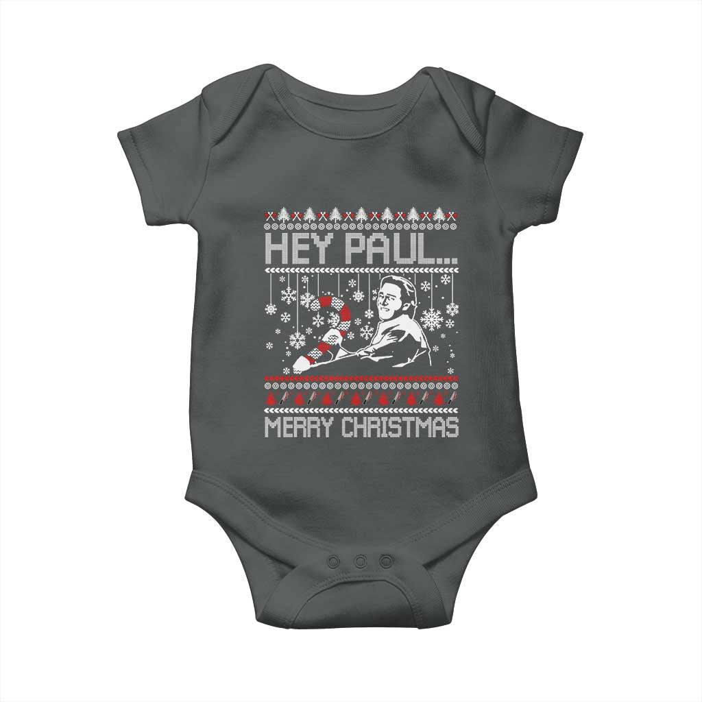 Funny Christmas Psycho Baby Onesie Hey Paul Merry Christmas Serrial Killer Movie TS11 Dark Heather Print Your Wear