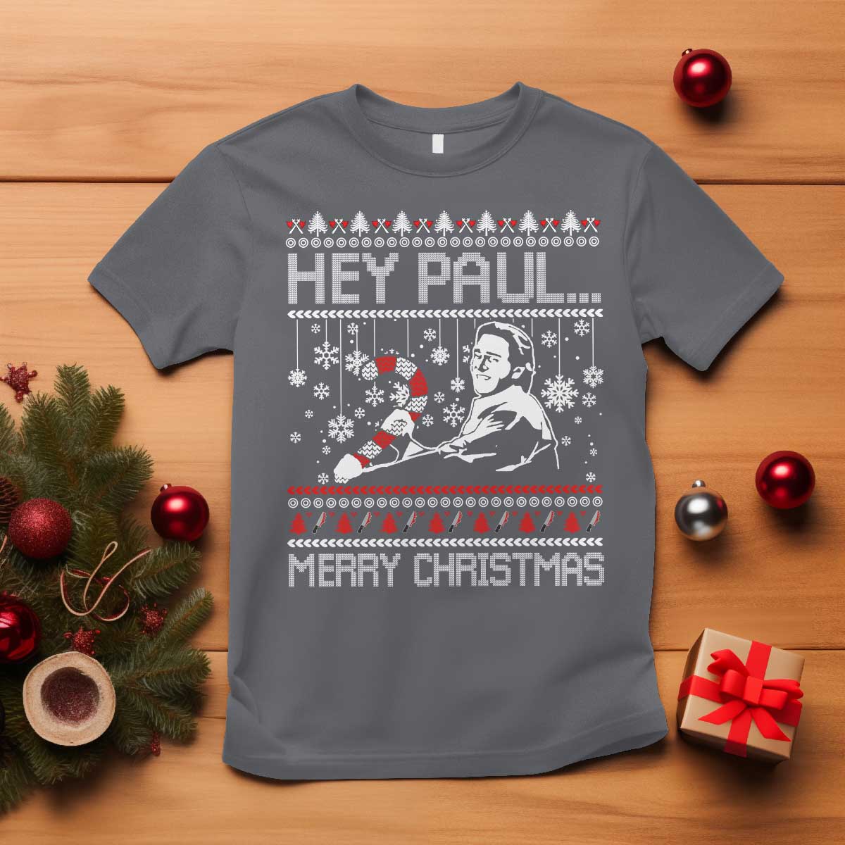 Funny Christmas Psycho T Shirt Hey Paul Merry Christmas Serrial Killer Movie TS11 Charcoal Print Your Wear
