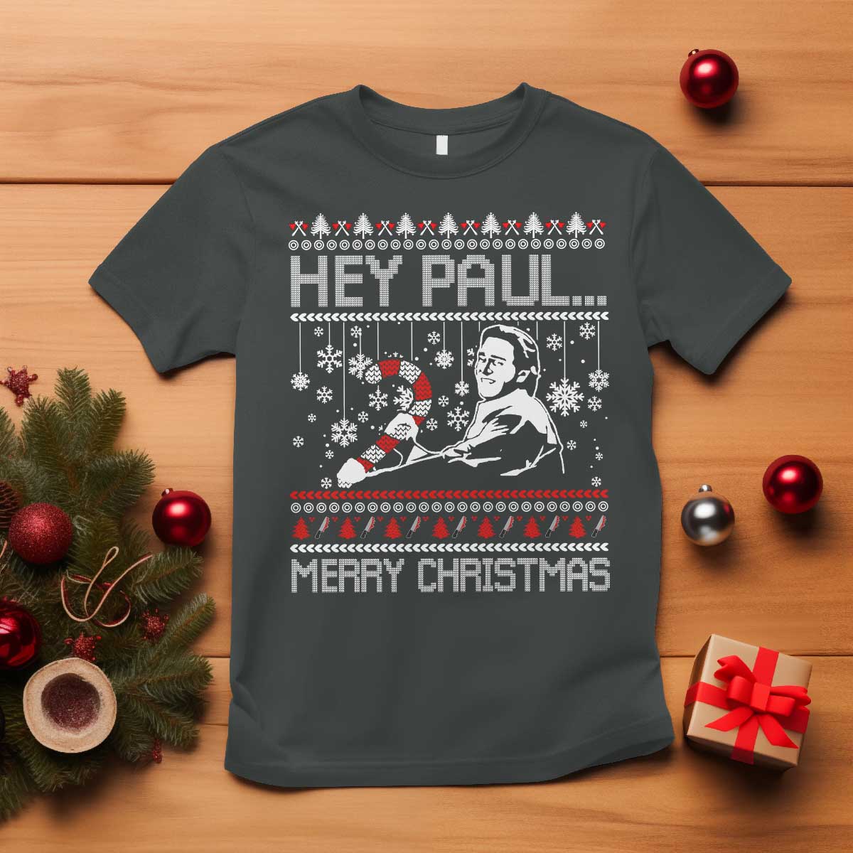 Funny Christmas Psycho T Shirt Hey Paul Merry Christmas Serrial Killer Movie TS11 Dark Heather Print Your Wear