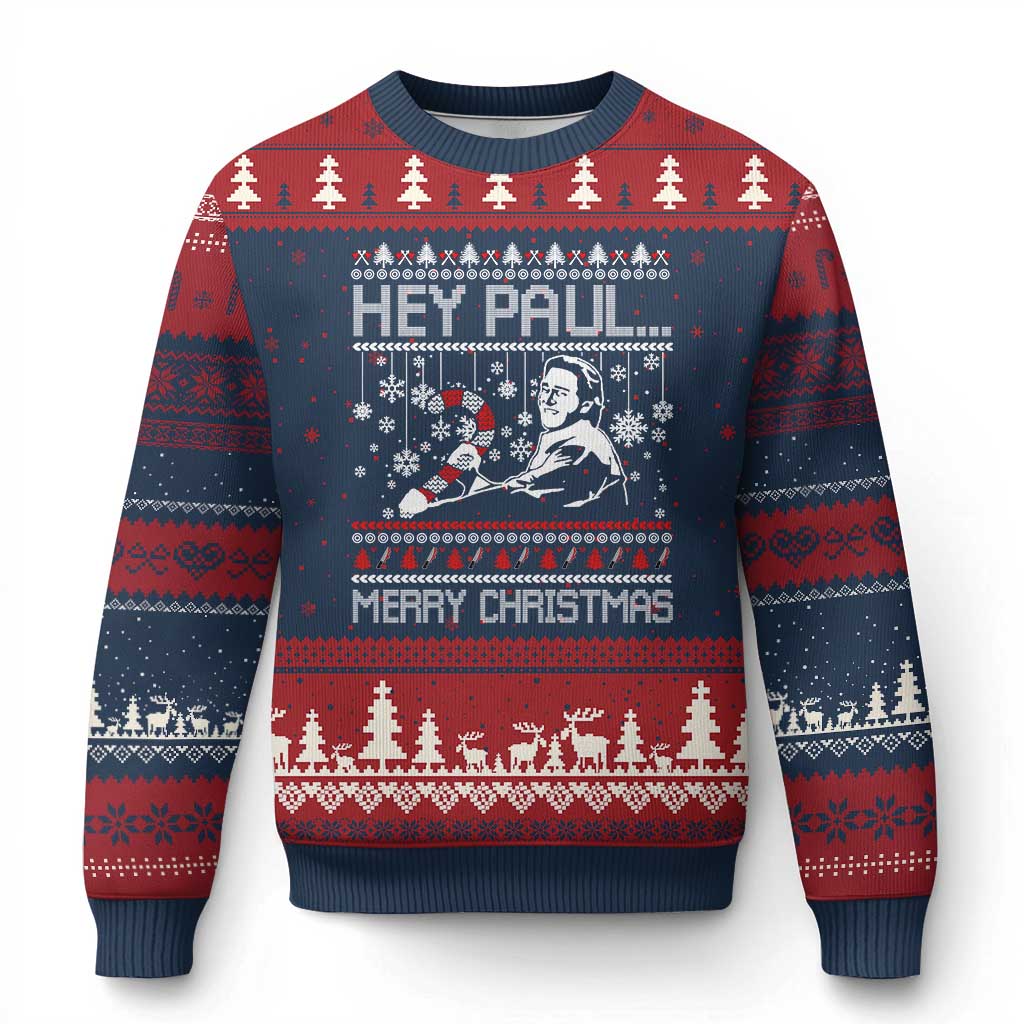 Funny Xmas Psycho Ugly Christmas Sweater Hey Paul Merry Xmas Serrial Killer Movie TS11 Navy Red Print Your Wear