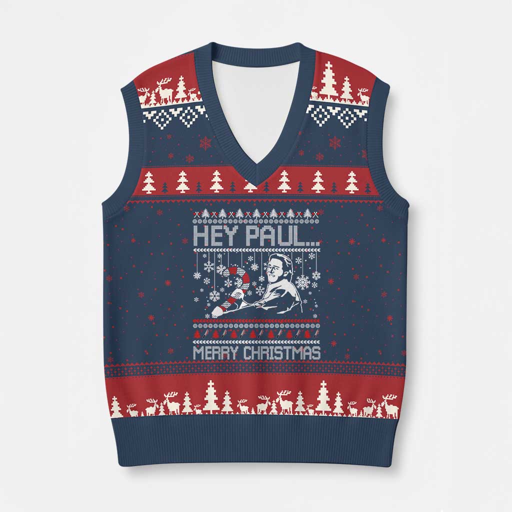 Funny Xmas Psycho V-Neck Knit Sweater Vest Hey Paul Merry Xmas Serrial Killer Movie TS11 Navy Red Print Your Wear