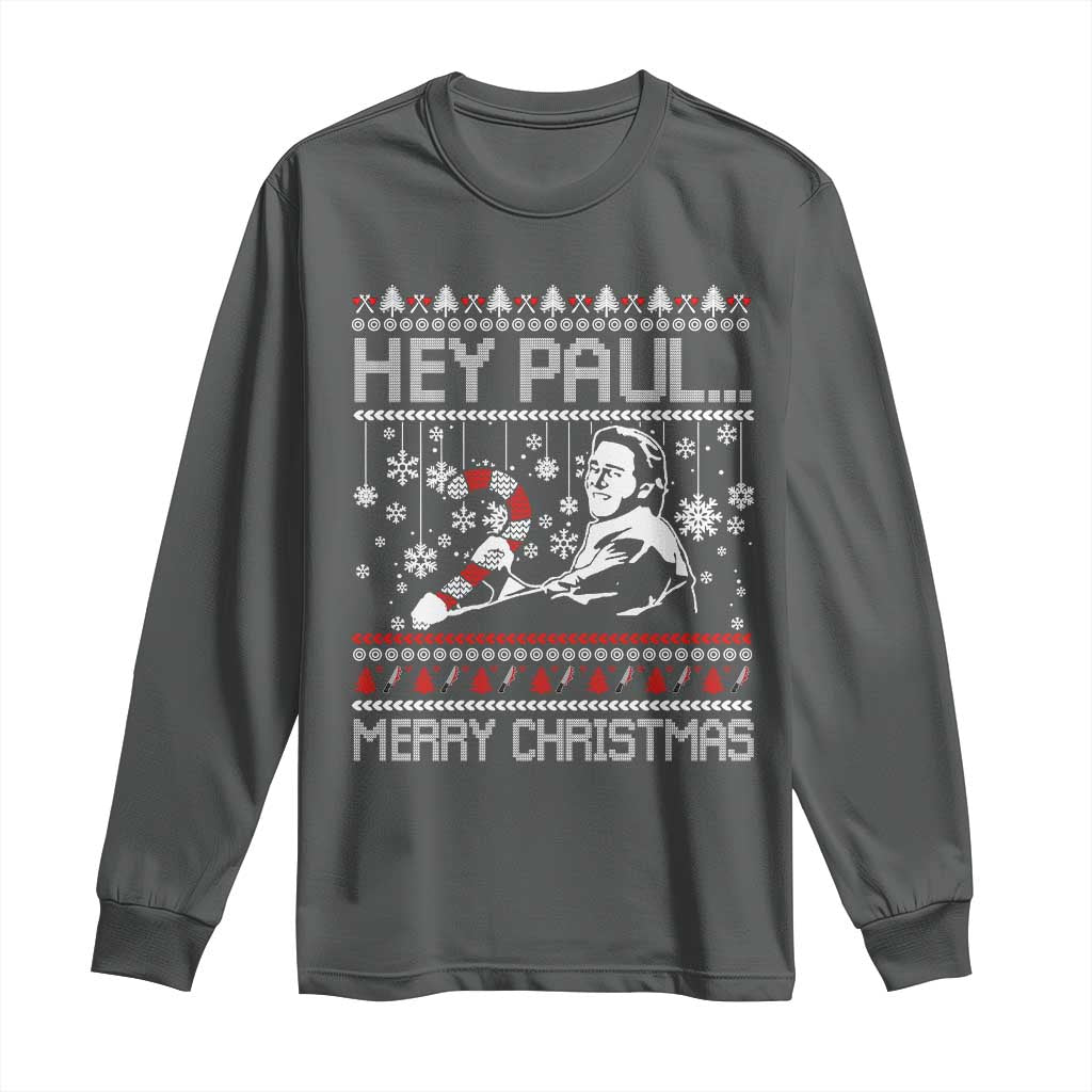 Funny Christmas Psycho Long Sleeve Shirt Hey Paul Merry Christmas Serrial Killer Movie TS11 Dark Heather Print Your Wear