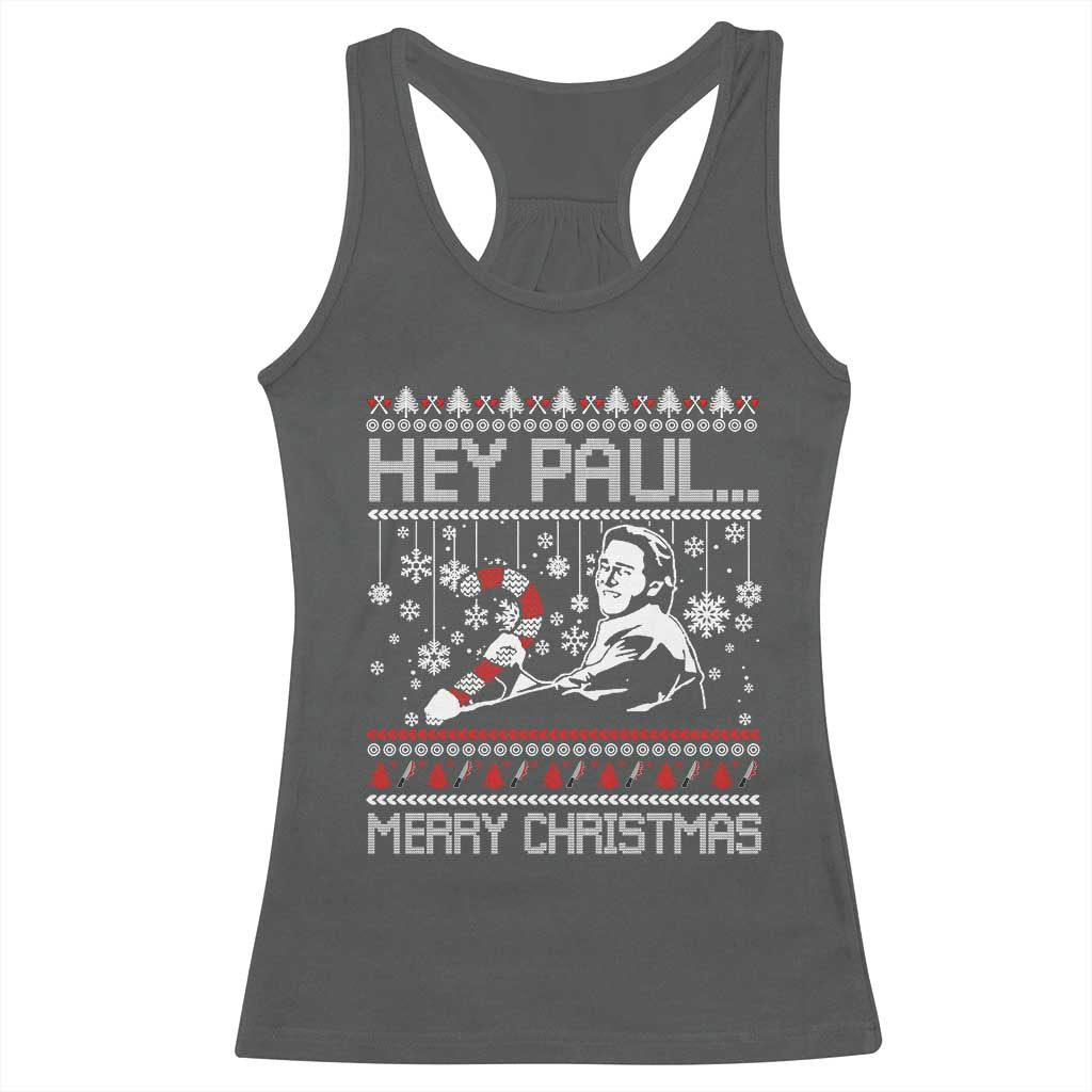 Funny Christmas Psycho Racerback Tank Top Hey Paul Merry Christmas Serrial Killer Movie TS11 Dark Heather Print Your Wear