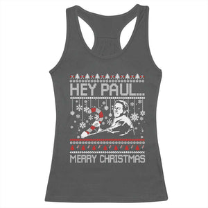Funny Christmas Psycho Racerback Tank Top Hey Paul Merry Christmas Serrial Killer Movie TS11 Dark Heather Print Your Wear